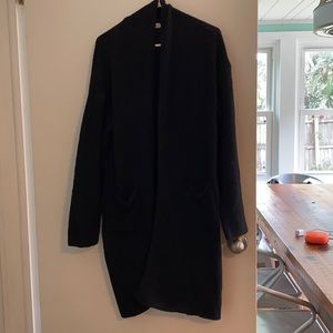 Long Black Open Front Cardigan